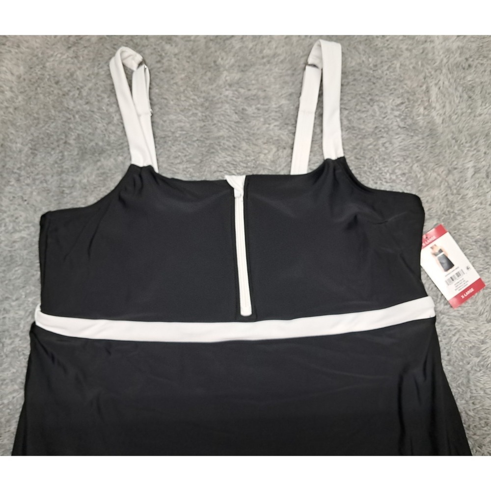 Lands End Swimsuit Womens SZ XL Zip Front Swim Dress Skirt Cover One Piece Black - Picture 3 of 11